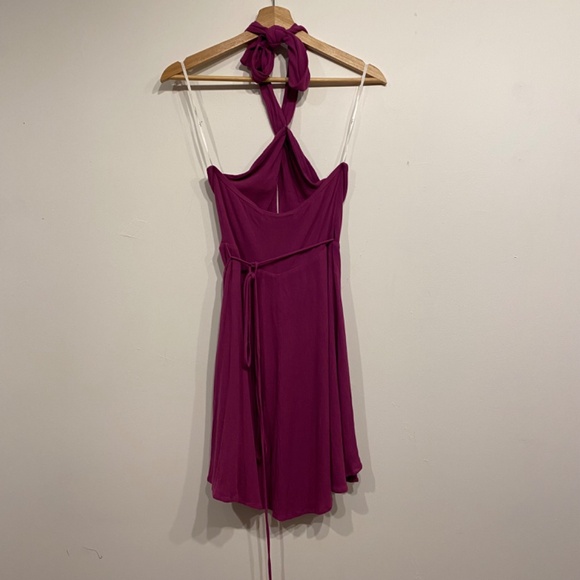 Lulus Matinee Flirty Twisted Halter Keyhole Sleeveless Mini Dress in Magenta XS - Picture 6 of 6